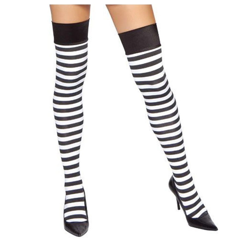 Black White Striped Thigh High Stockings Costume